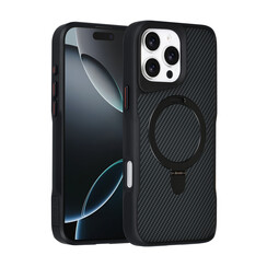 TUNIQ iPhone 16 Pro Max Back cover coque - Magsafe With Ring Stand - Carbon Fiber - Noir
