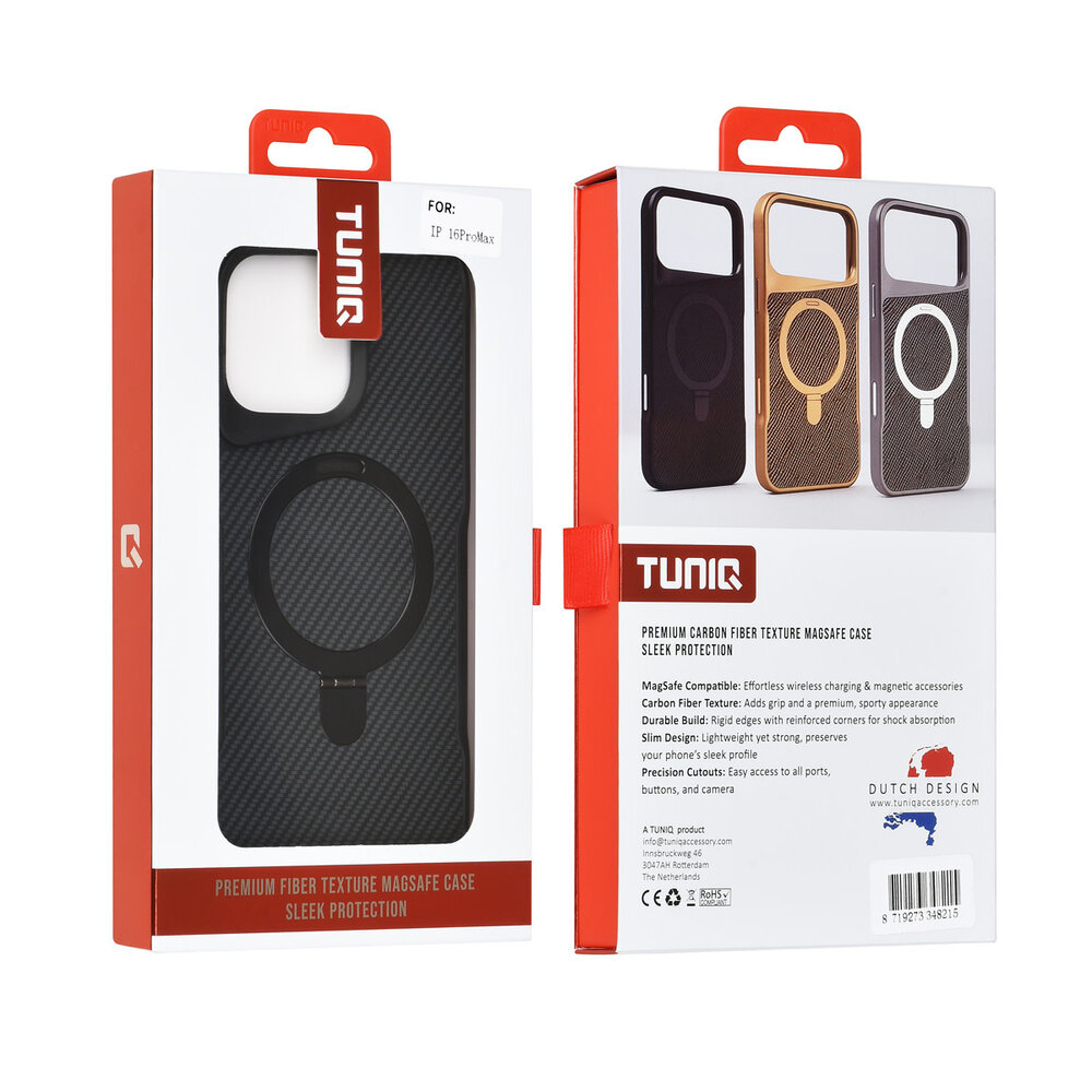 TUNIQ TUNIQ iPhone 16 Pro Max Back cover case - Magsafe With Ring Stand - Carbon Fiber - Gold TUNIQ TUNIQ iPhone 16 Pro Max Back cover case - Magsafe With Ring Stand - Carbon Fiber - Gold
