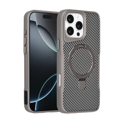 TUNIQ iPhone 16 Pro Max Back-Cover hul - Magsafe With Ring Stand - Carbon Fiber - Silber