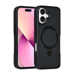 TUNIQ iPhone 17 Back cover coque - Magsafe With Ring Stand - Carbon Fiber - Noir