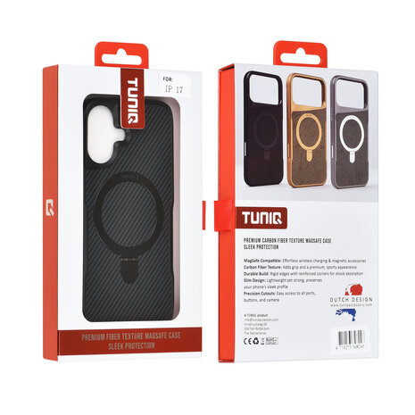 TUNIQ TUNIQ iPhone 17 Back cover coque - Magsafe With Ring Stand - Carbon Fiber - Noir TUNIQ TUNIQ iPhone 17 Back cover coque - Magsafe With Ring Stand - Carbon Fiber - Noir