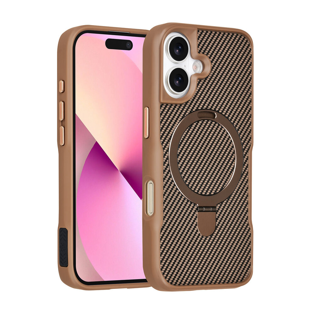 TUNIQ TUNIQ iPhone 17 Back-Cover hul - Magsafe With Ring Stand - Carbon Fiber - Gold TUNIQ TUNIQ iPhone 17 Back-Cover hul - Magsafe With Ring Stand - Carbon Fiber - Gold