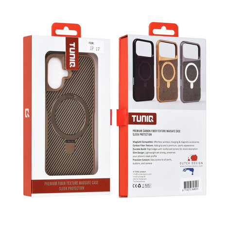 TUNIQ TUNIQ iPhone 17 Back cover case - Magsafe With Ring Stand - Carbon Fiber - Gold TUNIQ TUNIQ iPhone 17 Back cover case - Magsafe With Ring Stand - Carbon Fiber - Gold