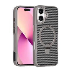 TUNIQ iPhone 17 Backcover hoesje - Magsafe With Ring Stand - Carbon Fiber - Zilver