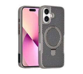 TUNIQ TUNIQ iPhone 17 Back-Cover hul - Magsafe With Ring Stand - Carbon Fiber - Silber TUNIQ TUNIQ iPhone 17 Back-Cover hul - Magsafe With Ring Stand - Carbon Fiber - Silber