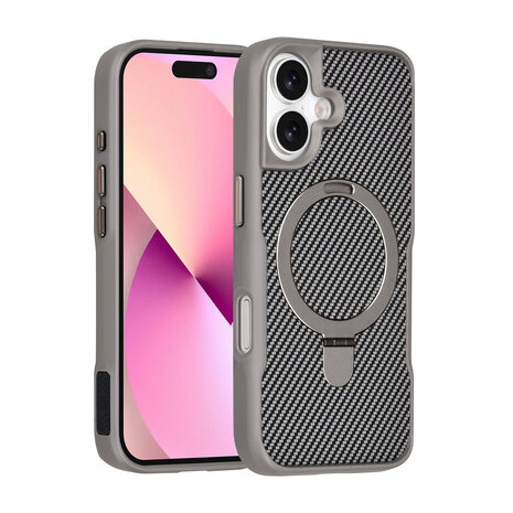 TUNIQ TUNIQ iPhone 17 Back-Cover hul - Magsafe With Ring Stand - Carbon Fiber - Silber TUNIQ TUNIQ iPhone 17 Back-Cover hul - Magsafe With Ring Stand - Carbon Fiber - Silber