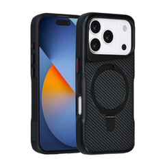 TUNIQ iPhone 17 Pro/iPhone 18 Pro Backcoverhoesje - MagSafe met ringstandaard - Koolstofvezel - Zwart