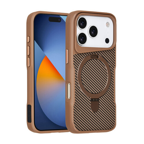TUNIQ TUNIQ iPhone 17 Pro/iPhone 18 Pro Coque arrière MagSafe support anneau Fibre de carbone - Doré