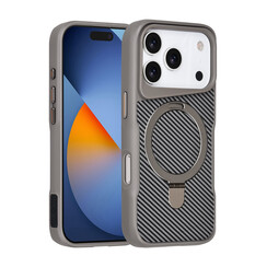 TUNIQ iPhone 17 Pro/iPhone 18 Pro Backcoverhoesje - MagSafe met ringstandaard - Koolstofvezel - Zilver