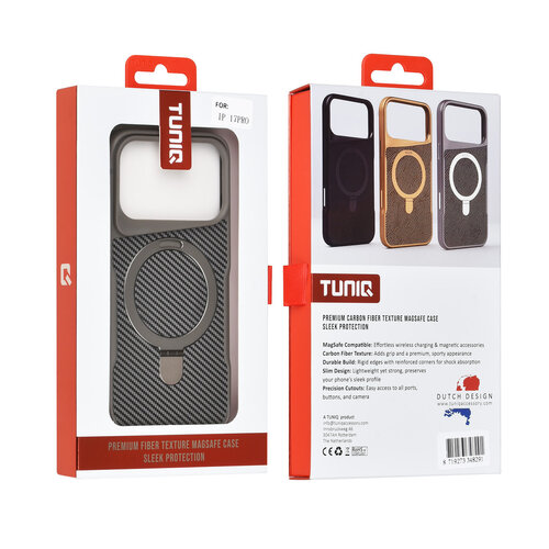 TUNIQ TUNIQ iPhone 17 Pro/iPhone 18 Pro Coque arrière MagSafe support anneau Fibre de carbone - Argenté