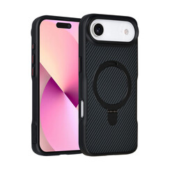 TUNIQ iPhone 17 Air Back cover coque - Magsafe With Ring Stand - Carbon Fiber - Noir