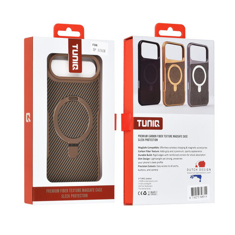 TUNIQ TUNIQ iPhone 17 Air Back-Cover hul - Magsafe With Ring Stand - Carbon Fiber - Gold TUNIQ TUNIQ iPhone 17 Air Back-Cover hul - Magsafe With Ring Stand - Carbon Fiber - Gold