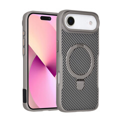 TUNIQ iPhone 17 Air Back cover case - Magsafe With Ring Stand - Carbon Fiber - Silver