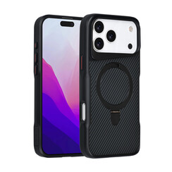 TUNIQ iPhone 17 Pro Max/iPhone 18 Pro Max Coque arrière MagSafe support anneau Fibre de carbone - Noir