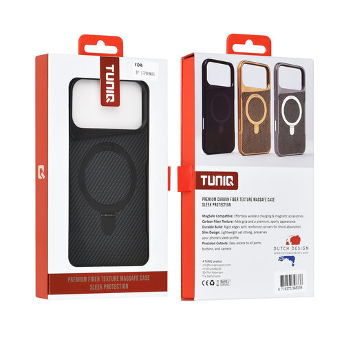 TUNIQ TUNIQ iPhone 17 Pro Max/iPhone 18 Pro Max Coque arrière MagSafe support anneau Fibre de carbone - Noir