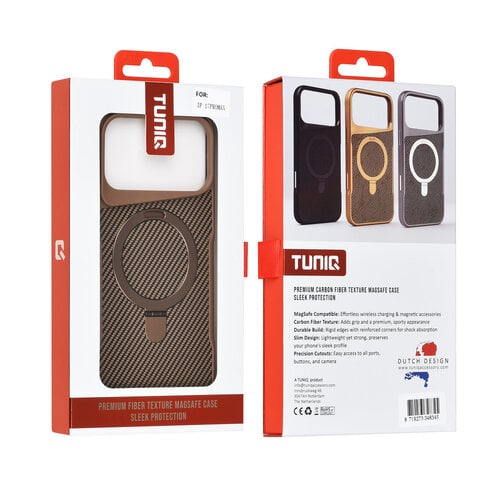 TUNIQ TUNIQ iPhone 17 Pro Max/iPhone 18 Pro Max Coque arrière MagSafe support anneau Fibre de carbone - Doré