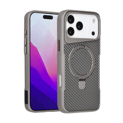 TUNIQ iPhone 17 Pro Max Back cover case - Magsafe With Ring Stand - Carbon Fiber - Silver