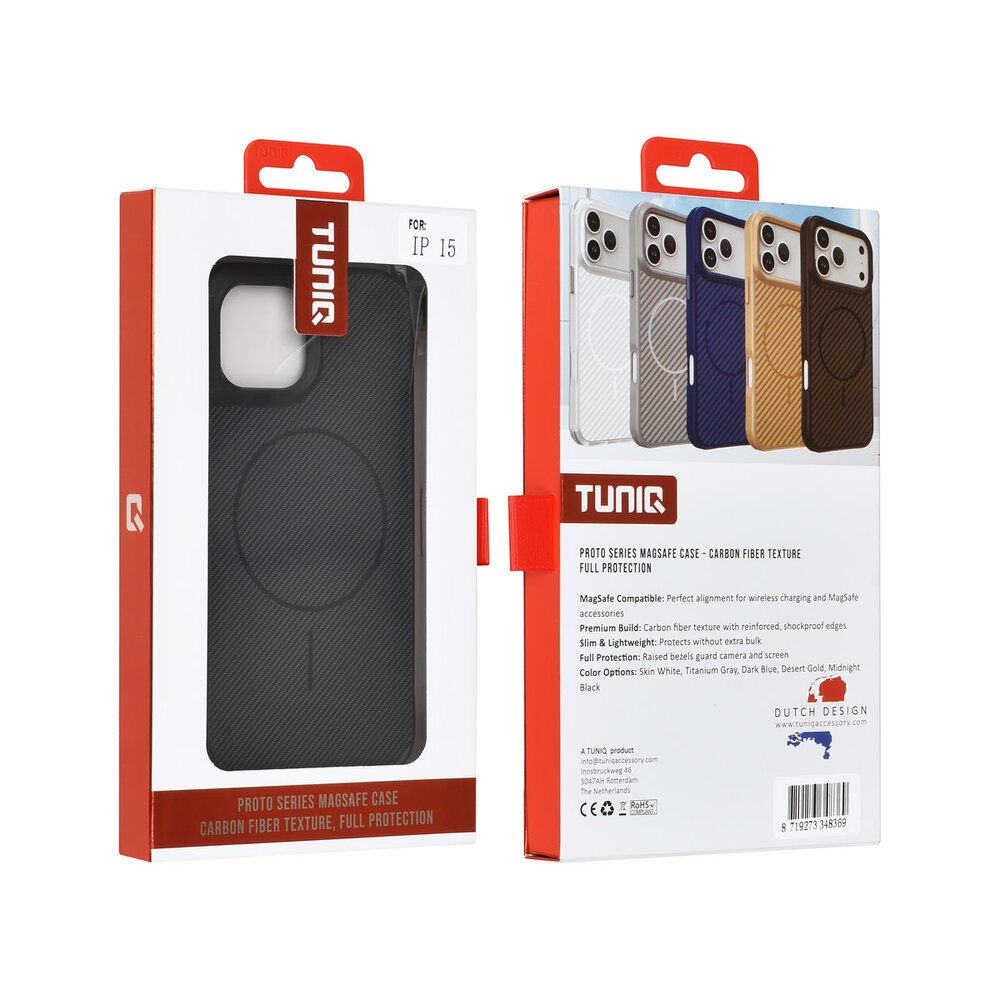 TUNIQ TUNIQ iPhone 15 Back cover case - Magsafe - Carbon Fiber - Shockproof - Black TUNIQ TUNIQ iPhone 15 Back cover case - Magsafe - Carbon Fiber - Shockproof - Black