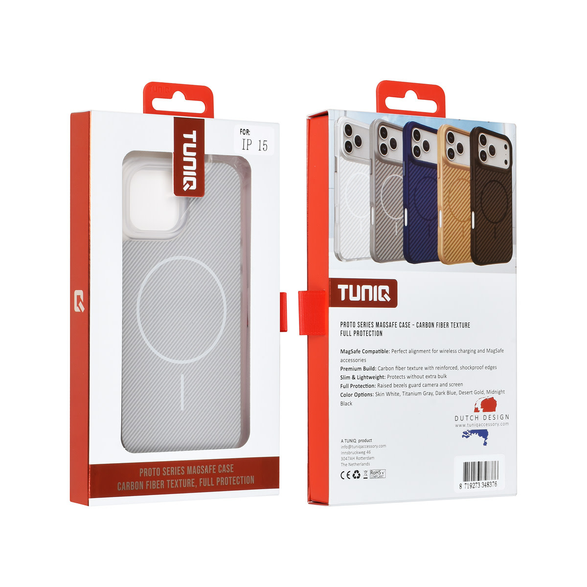 TUNIQ TUNIQ iPhone 15 Backcover hoesje - Magsafe - Carbon Fiber - Shockproof - Wit, foto 3 van 3