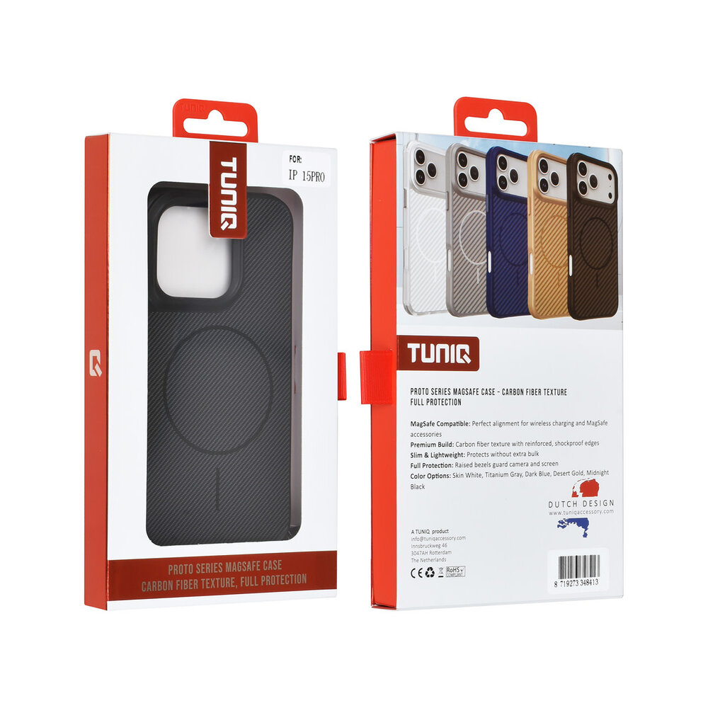 TUNIQ TUNIQ iPhone 15 Pro Backcover hoesje - Magsafe - Carbon Fiber - Shockproof - Zwart TUNIQ TUNIQ iPhone 15 Pro Backcover hoesje - Magsafe - Carbon Fiber - Shockproof - Zwart