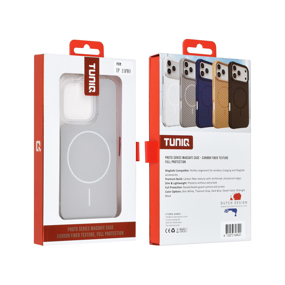TUNIQ TUNIQ iPhone 15 Pro Back cover coque - Magsafe - Carbon Fiber - Shockproof - Blanc TUNIQ TUNIQ iPhone 15 Pro Back cover coque - Magsafe - Carbon Fiber - Shockproof - Blanc