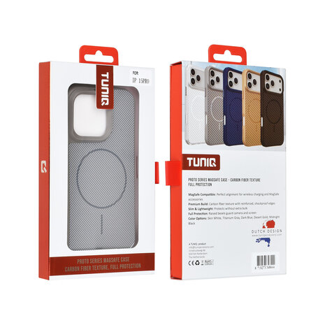 TUNIQ TUNIQ iPhone 15 Pro Back cover case - Magsafe - Carbon Fiber - Shockproof - Grey TUNIQ TUNIQ iPhone 15 Pro Back cover case - Magsafe - Carbon Fiber - Shockproof - Grey