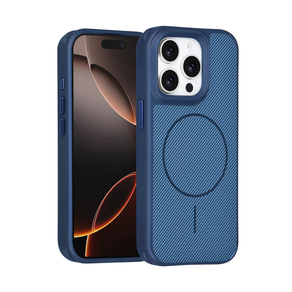 TUNIQ iPhone 15 Pro Backcover hoesje - Magsafe - Carbon Fiber - Shockproof - Blauw
