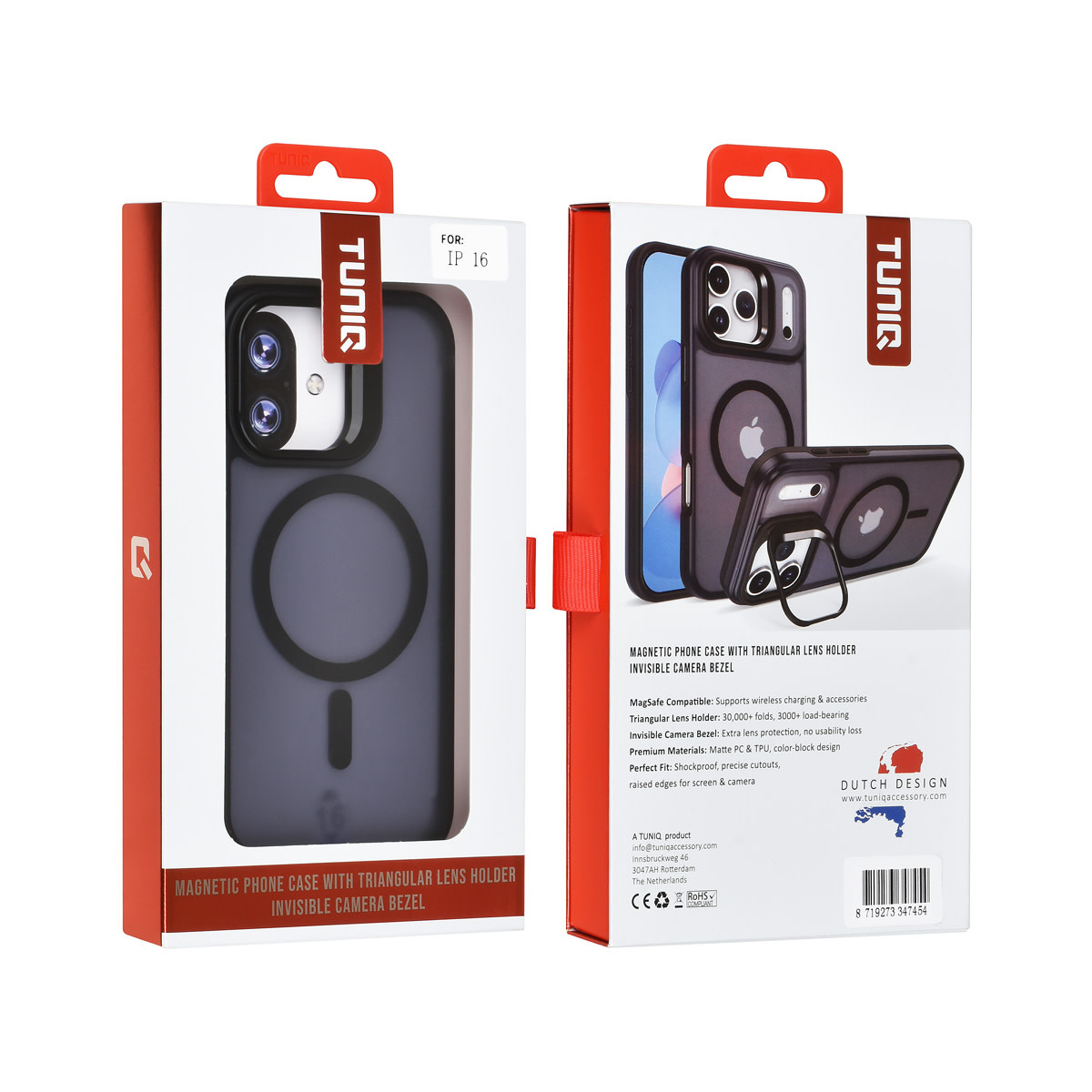 TUNIQ TUNIQ iPhone 16 Backcover hoesje - Magsafe - With Camera Stand - Zwart, foto 4 van 4