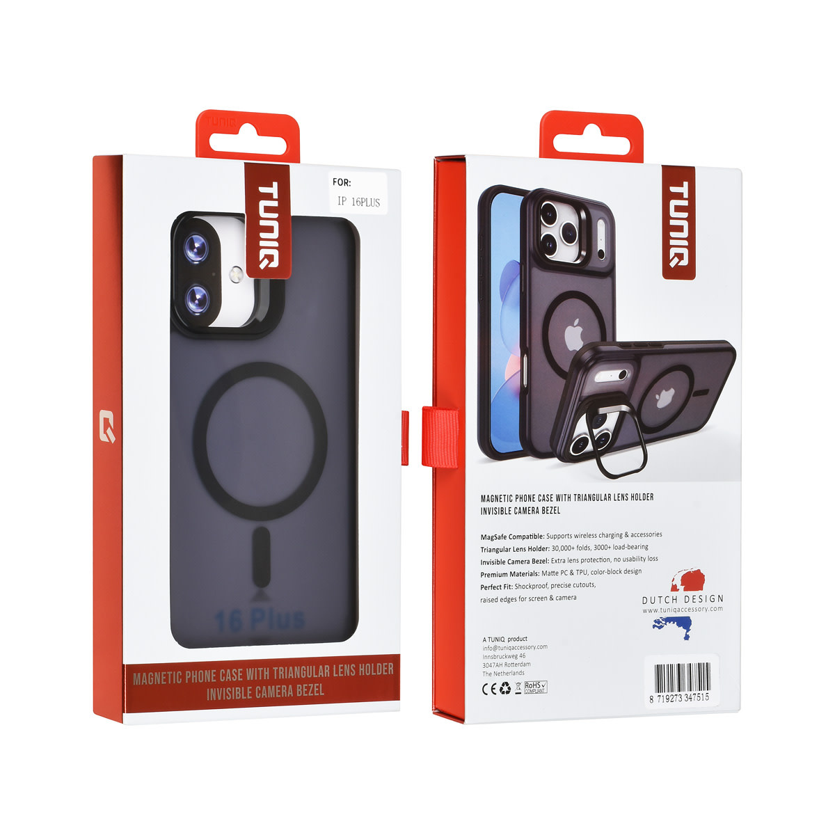 TUNIQ TUNIQ iPhone 16 Plus Backcover hoesje - Magsafe - With Camera Stand - Zwart, foto 4 van 4
