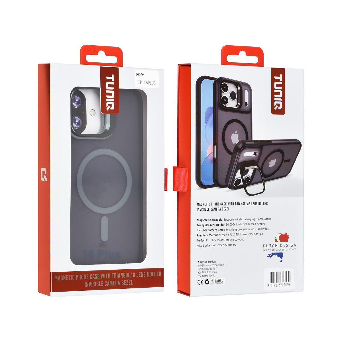 TUNIQ TUNIQ iPhone 16 Plus Backcover hoesje - Magsafe - With Camera Stand - Grijs, foto 4 van 4