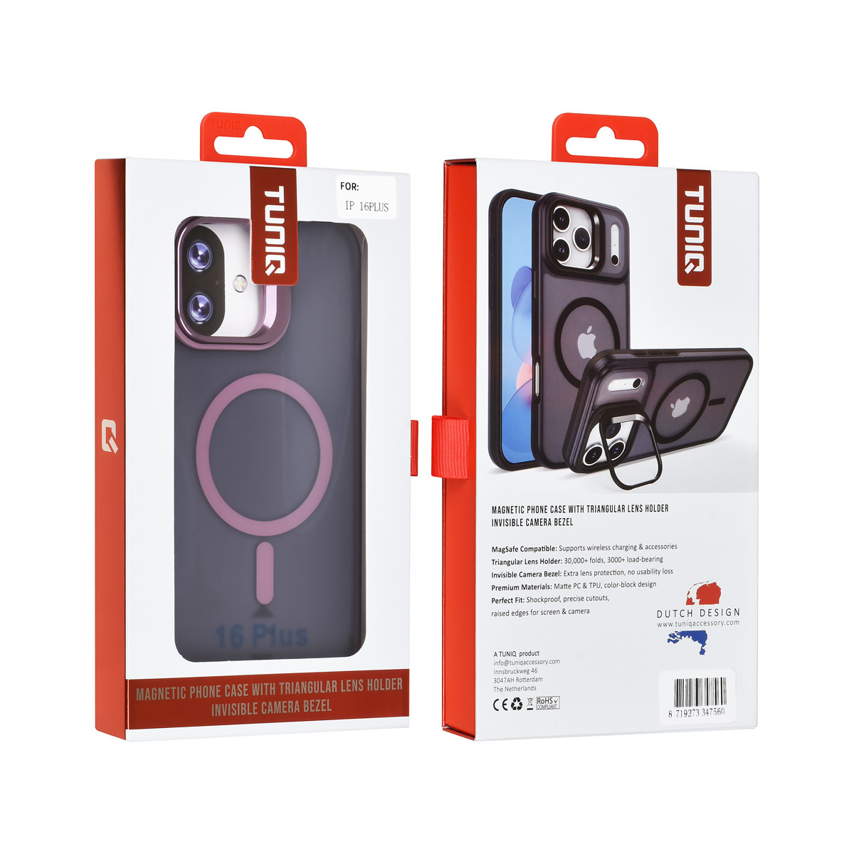 TUNIQ TUNIQ iPhone 16 Plus Backcover hoesje - Magsafe - With Camera Stand - Paars, foto 4 van 4