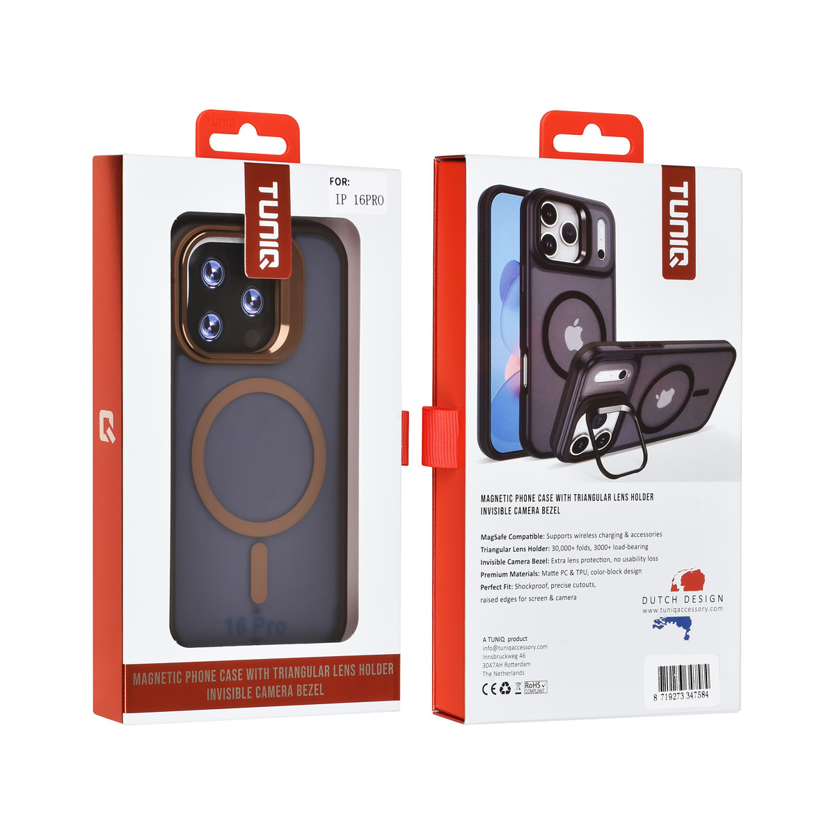 TUNIQ TUNIQ iPhone 16 Pro Backcover hoesje - Magsafe - With Camera Stand - Goud, foto 4 van 4