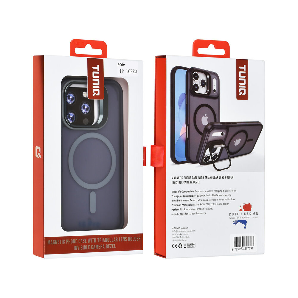 TUNIQ TUNIQ iPhone 16 Pro Back cover case - Magsafe - With Camera Stand - Grey TUNIQ TUNIQ iPhone 16 Pro Back cover case - Magsafe - With Camera Stand - Grey