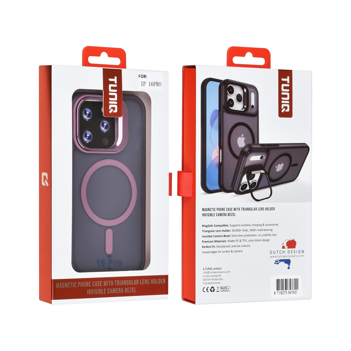 TUNIQ TUNIQ iPhone 16 Pro Backcover hoesje - Magsafe - With Camera Stand - Paars, foto 4 van 4