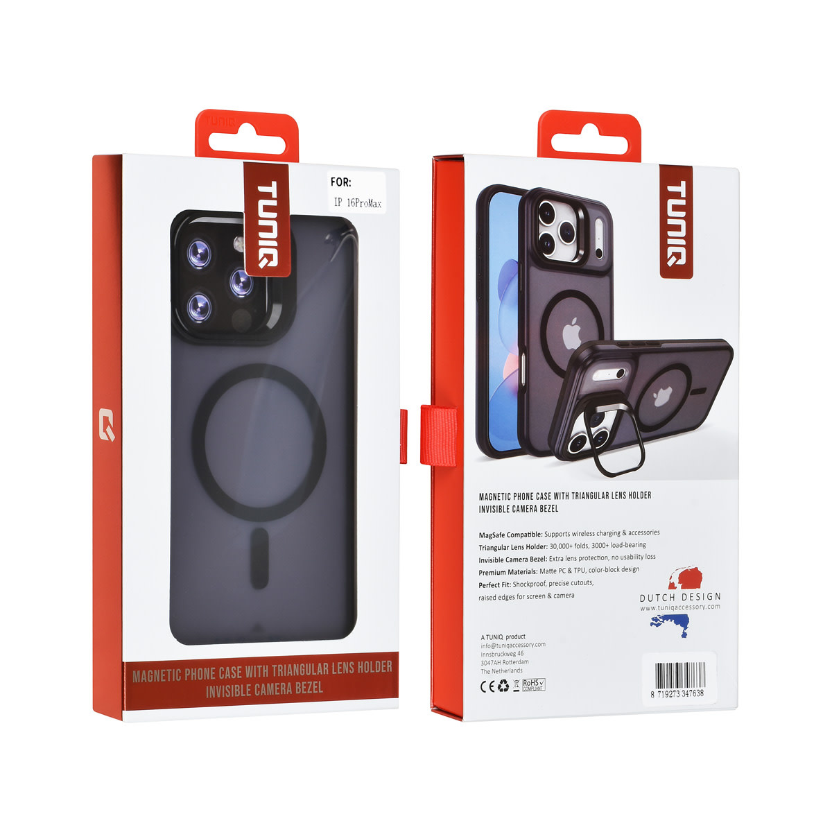 TUNIQ TUNIQ iPhone 16 Pro Max Backcover hoesje - Magsafe - With Camera Stand - Zwart, foto 4 van 4