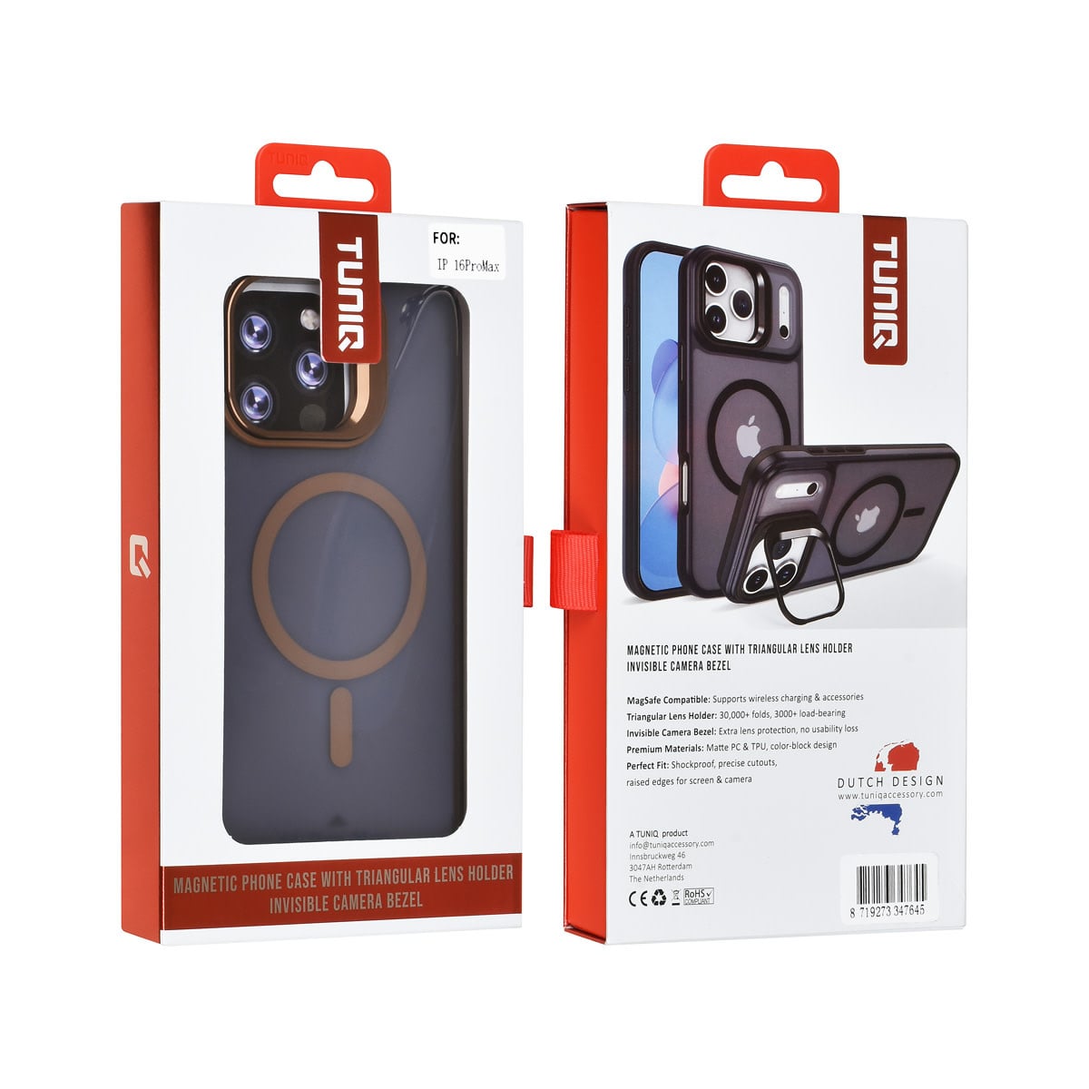 TUNIQ TUNIQ iPhone 16 Pro Max Backcover hoesje - Magsafe - With Camera Stand - Goud, foto 4 van 4