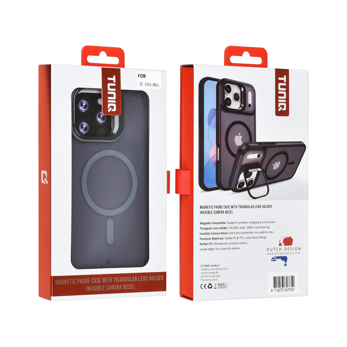 TUNIQ TUNIQ iPhone 16 Pro Max Backcover hoesje - Magsafe - With Camera Stand - Grijs, foto 4 van 4