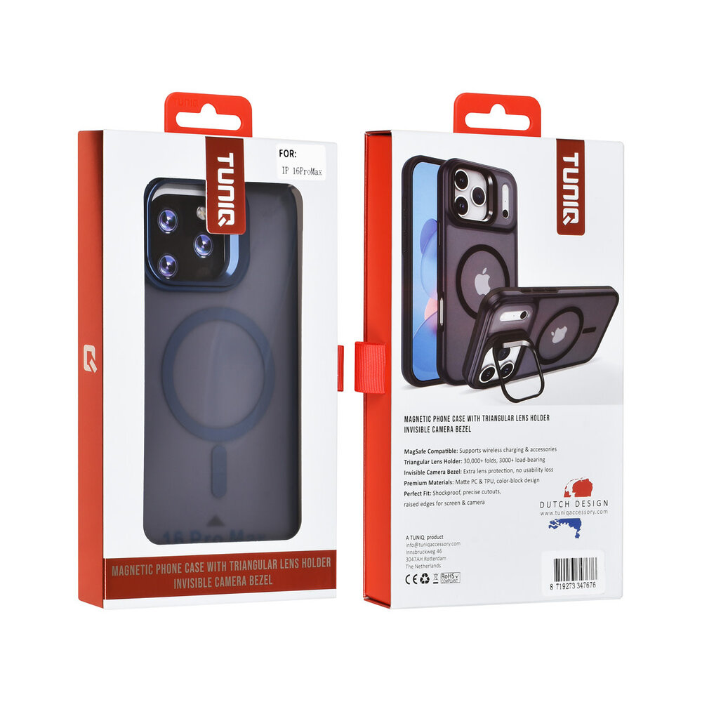 TUNIQ TUNIQ iPhone 16 Pro Max Back-Cover hul - Magsafe - With Camera Stand - Blau TUNIQ TUNIQ iPhone 16 Pro Max Back-Cover hul - Magsafe - With Camera Stand - Blau