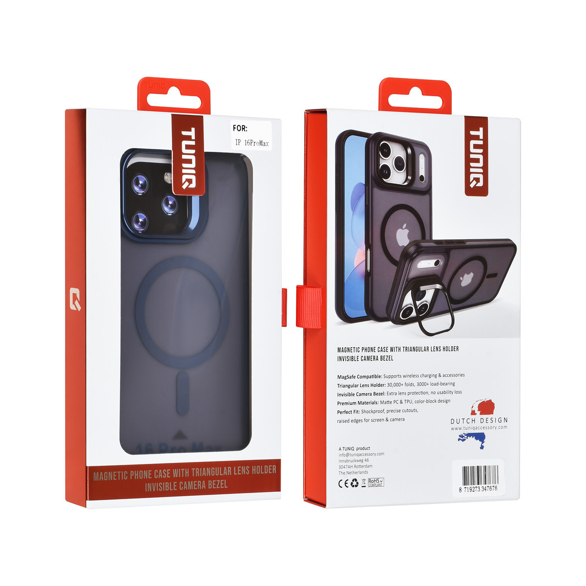 TUNIQ TUNIQ iPhone 16 Pro Max Backcover hoesje - Magsafe - With Camera Stand - Blauw, foto 4 van 4
