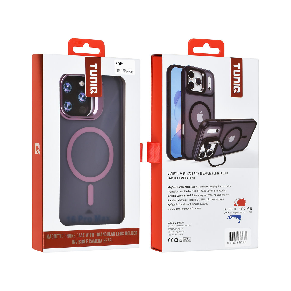 TUNIQ TUNIQ iPhone 16 Pro Max Backcover hoesje - Magsafe - With Camera Stand - Paars, foto 4 van 4