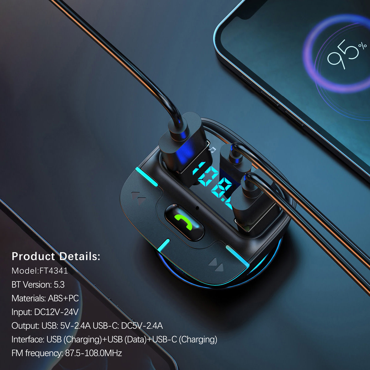 TUNIQ TUNIQ FM Transmitter and Car Charger - Zwart, foto 5 van 6