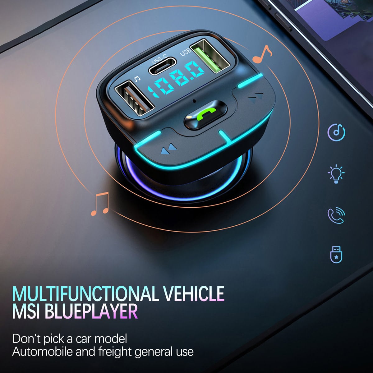 TUNIQ TUNIQ FM Transmitter and Car Charger - Zwart, foto 6 van 6