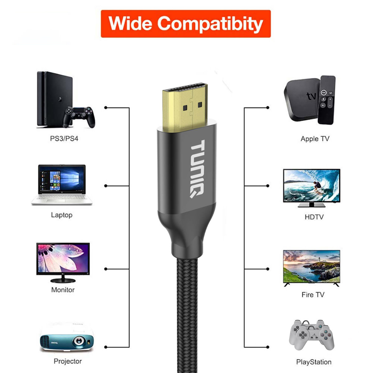 TUNIQ TUNIQ Premium 4K HDMI Cable - 200cm - Zwart, foto 4 van 5