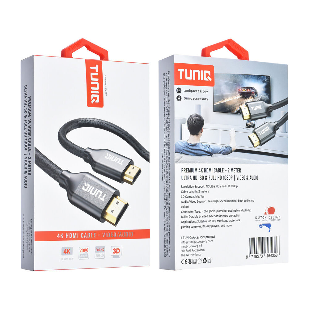 TUNIQ TUNIQ Premium 4K HDMI Cable - 200cm - Black TUNIQ TUNIQ Premium 4K HDMI Cable - 200cm - Black