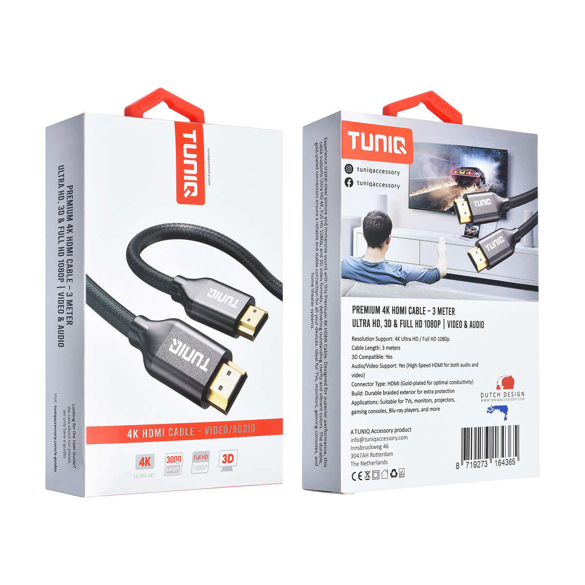 TUNIQ TUNIQ Premium 4K HDMI Cable - 300cm - Zwart, foto 5 van 5