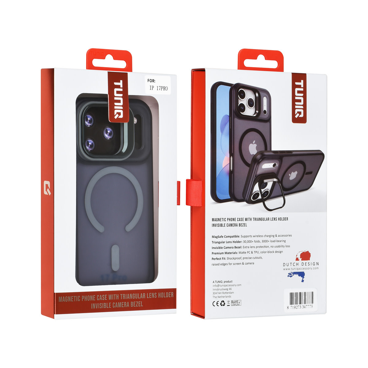 TUNIQ TUNIQ iPhone 17 Pro Backcover hoesje - Magsafe - With Camera Stand - Grijs, foto 4 van 4