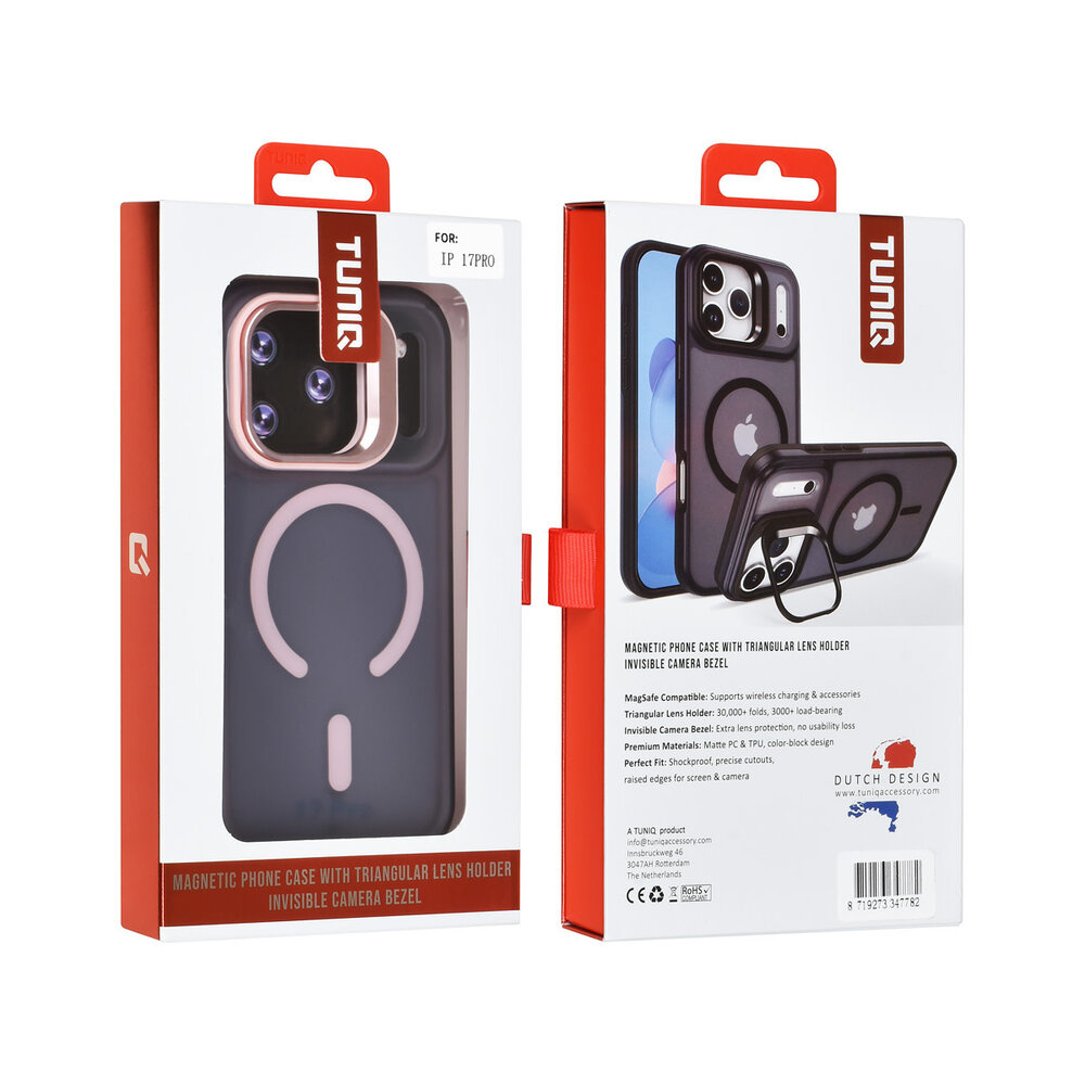 TUNIQ TUNIQ iPhone 17 Pro Back cover coque - Magsafe - With Camera Stand - Rose TUNIQ TUNIQ iPhone 17 Pro Back cover coque - Magsafe - With Camera Stand - Rose