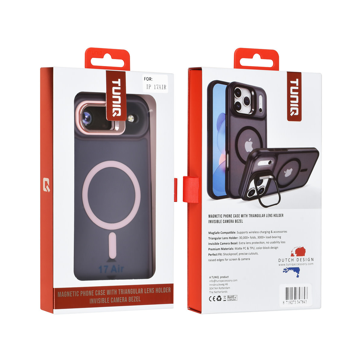 TUNIQ TUNIQ iPhone 17 Air Backcover hoesje - Magsafe - With Camera Stand - Roze, foto 4 van 4