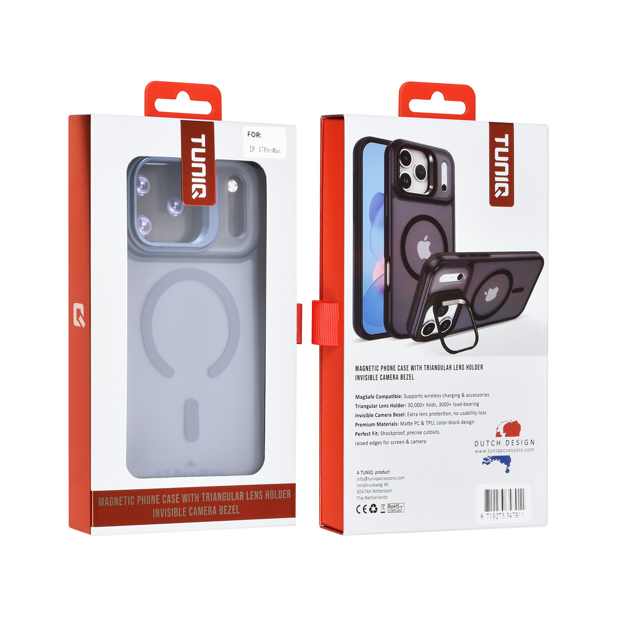 TUNIQ TUNIQ iPhone 17 Pro Max Backcover hoesje - Magsafe - With Camera Stand - Blauw, foto 4 van 4