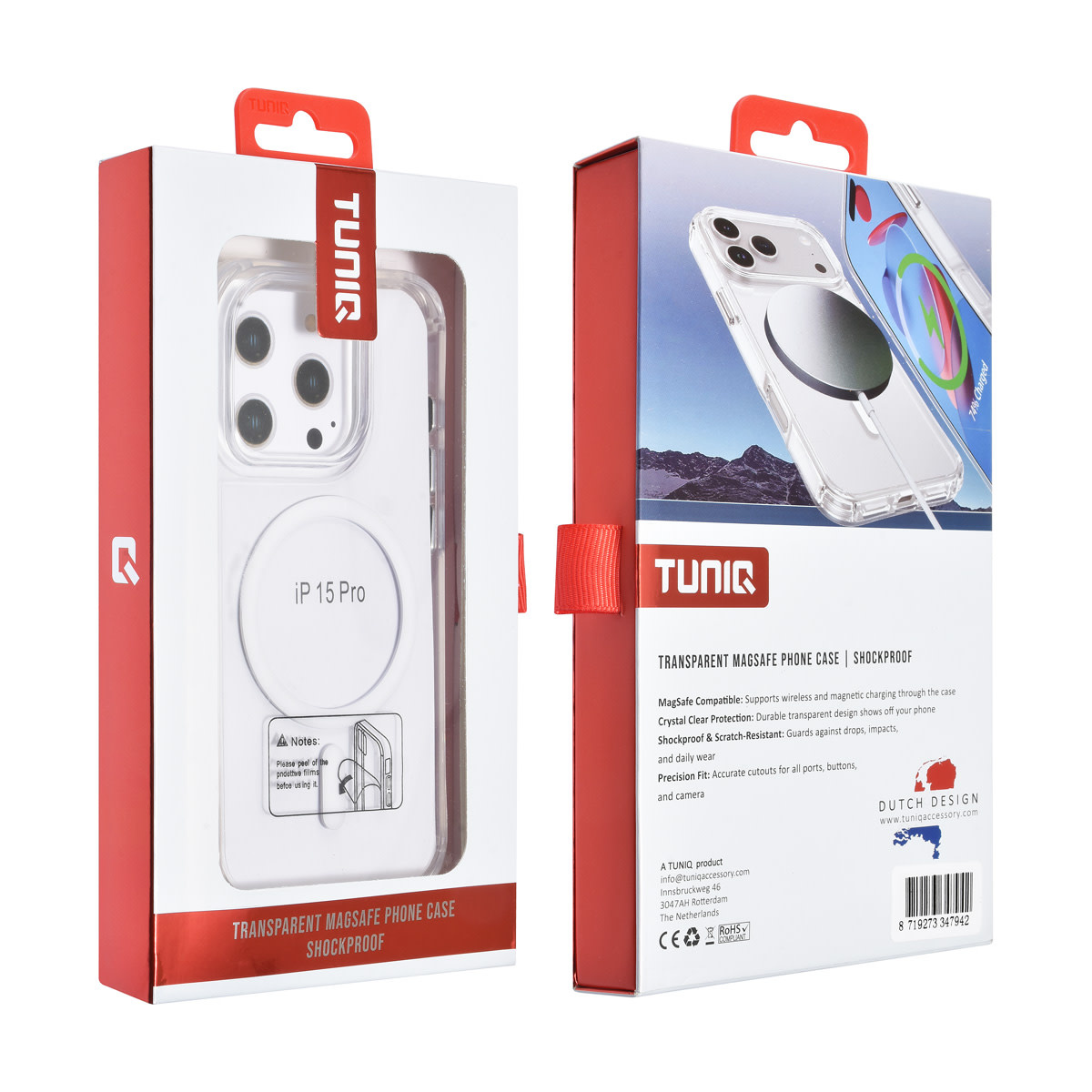 TUNIQ TUNIQ iPhone 15 Pro Backcover hoesje - Magsafe - Antishock - Transparant, foto 3 van 3